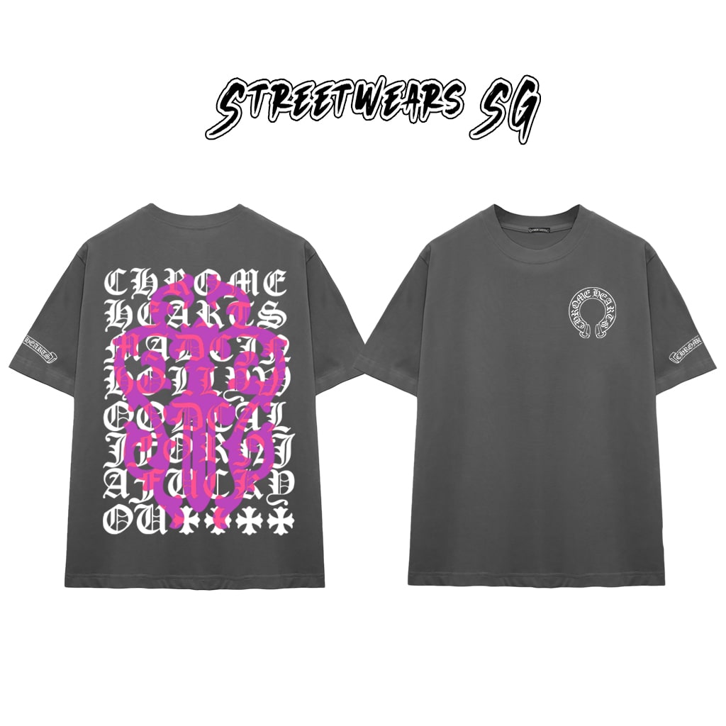 Áo Thun Chrome Neon Pink Gothic Font Cotton Cao Cấp Form Rộng Unisex - Streetwears SG - CH95