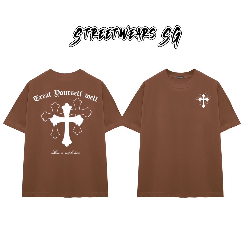 Áo Thun Chrome Treat Yourself Well Cross Graphics Cotton Cao Cấp Form Rộng Unisex - Streetwears SG - CH62