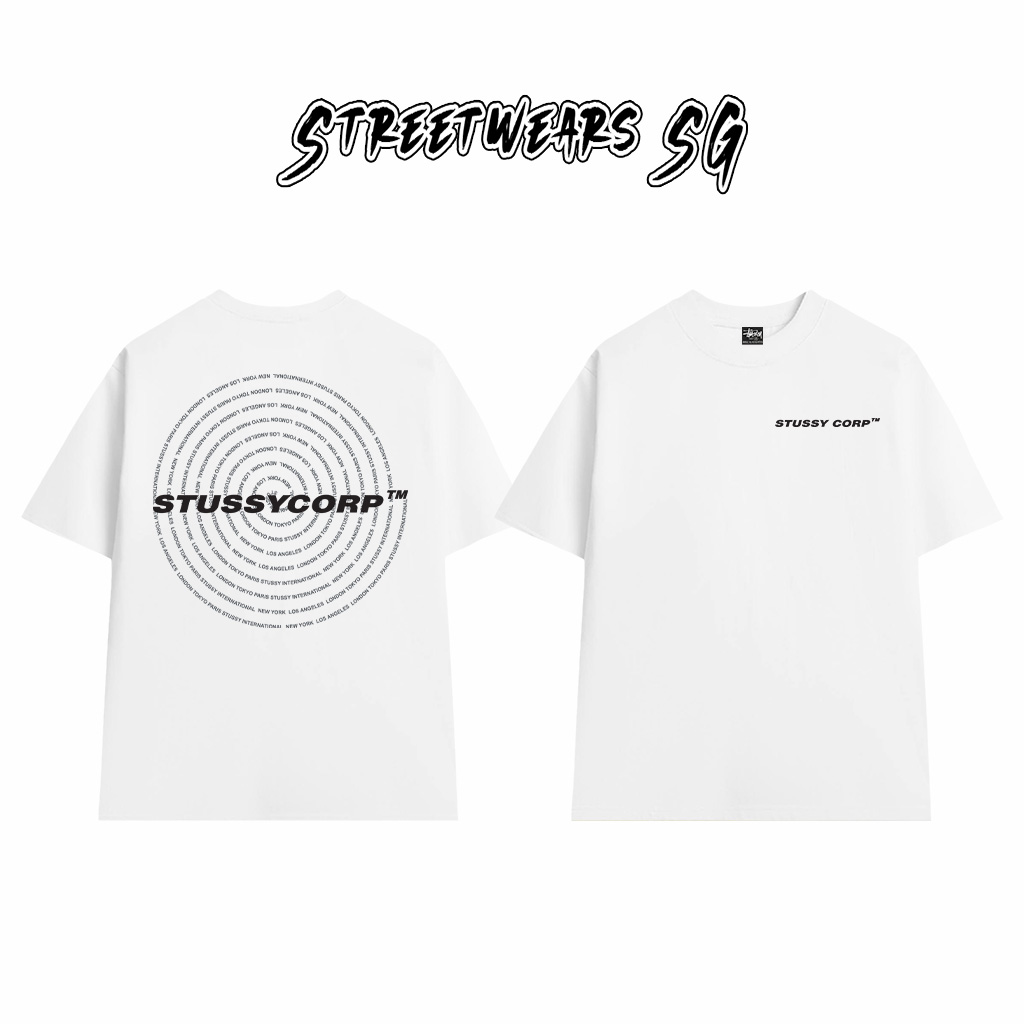 Áo Thun Stussy Corp Spiral Text Cotton Cao Cấp Form Rộng Unisex Streetwears SG – STU015