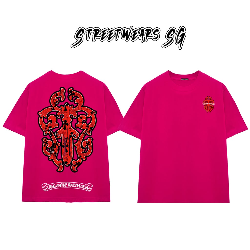 Áo Thun Chrome Heart Gothic Red Gothic Crest Cotton Cao Cấp Form Rộng Unisex - Streetwears SG - CH17