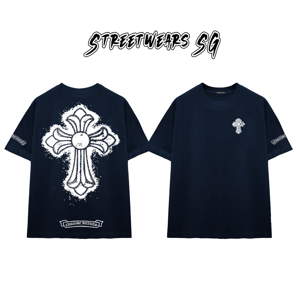 Áo Thun Chrome Heart Street Cross Paint Splash Cotton Cao Cấp Form Rộng Unisex - Streetwears SG - CH19