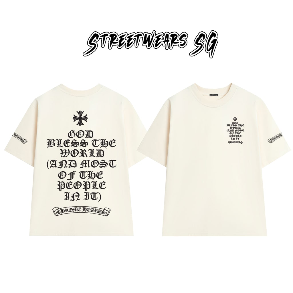 Áo Thun Chrome Heart God Bless Quote Gothic Cotton Cao Cấp Form Rộng Unisex - Streetwears SG - CH34