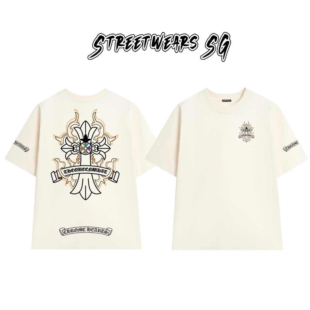 Áo Thun Chrome Flame Cross Graphics Cotton Cao Cấp Form Rộng Unisex - Streetwears SG - CH55