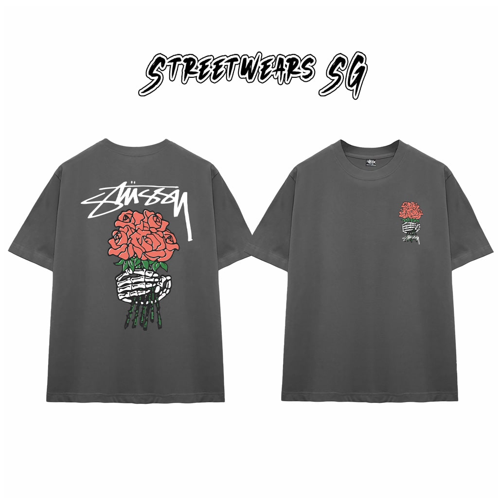 Áo Thun Stu Skeleton Roses Tee Cao Cấp Form Rộng - Streetwears SG - STU28