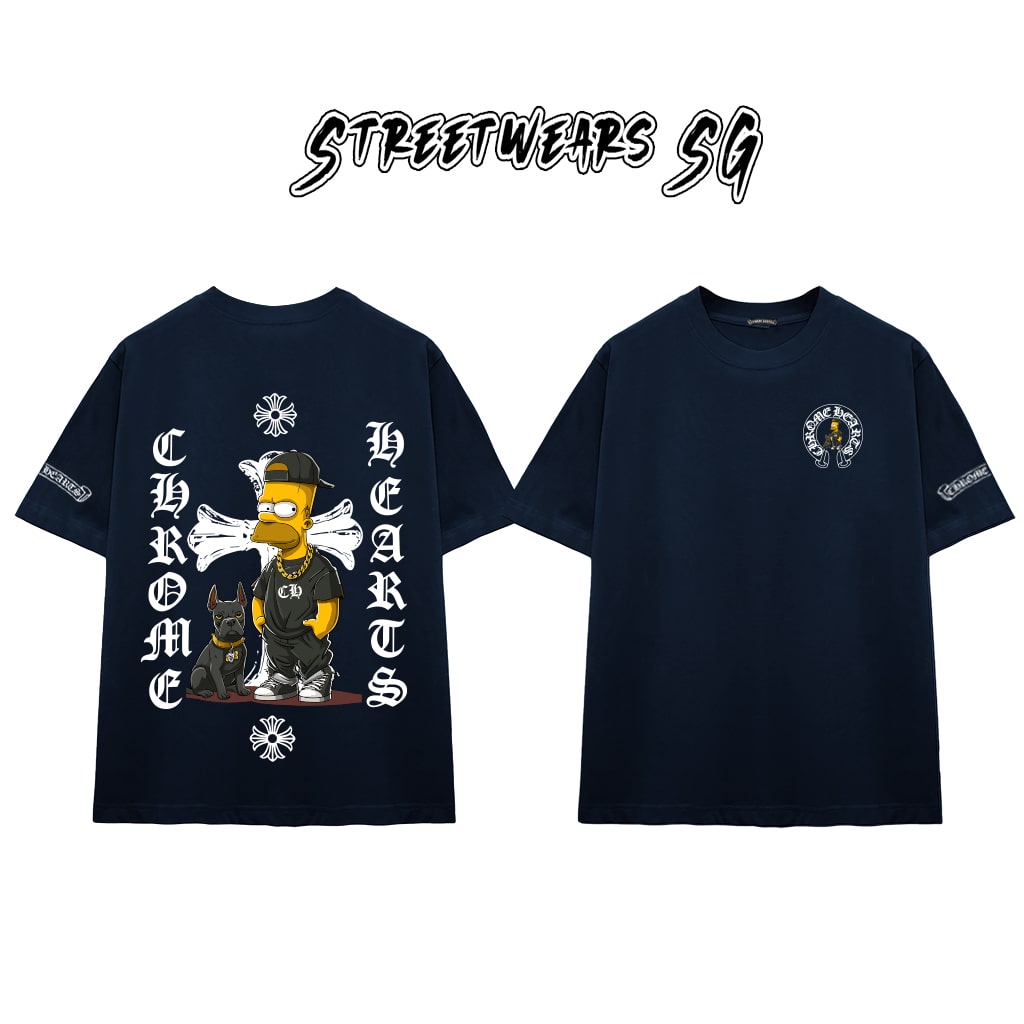 Áo Thun Chrome Heart Simpson Cartoon Gang Star Cotton Cao Cấp Form Rộng Unisex - Streetwears SG - CH36