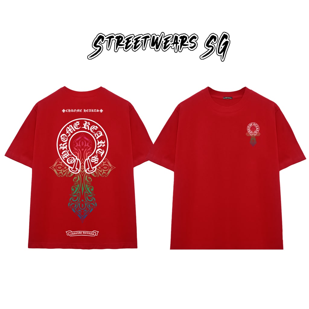 Áo Thun Chrome Heart Rainbow Flame Gothic Cross Cotton Cao Cấp Form Rộng Unisex - Streetwears SG - CH33