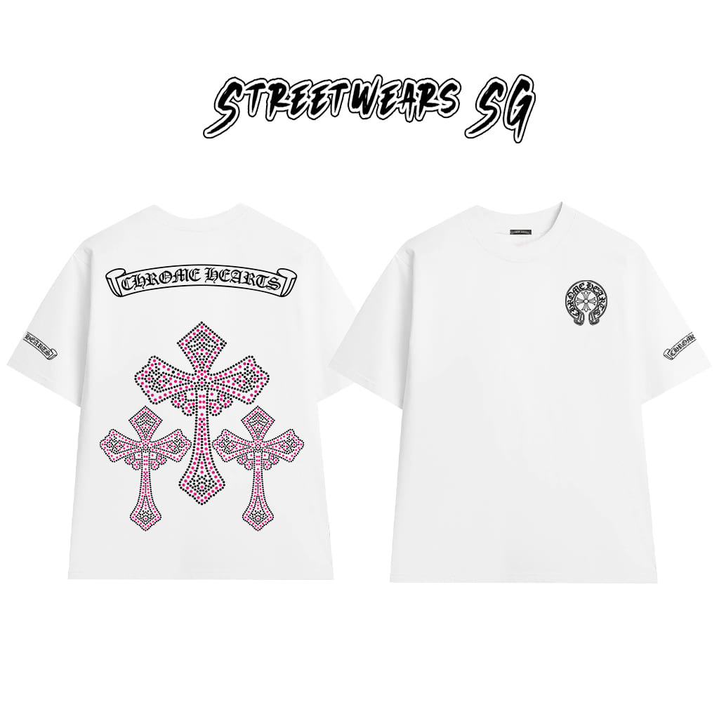 Áo Thun Chrome Cross Pink Crystal Cotton Cao Cấp Form Rộng Unisex - Streetwears SG - CH77