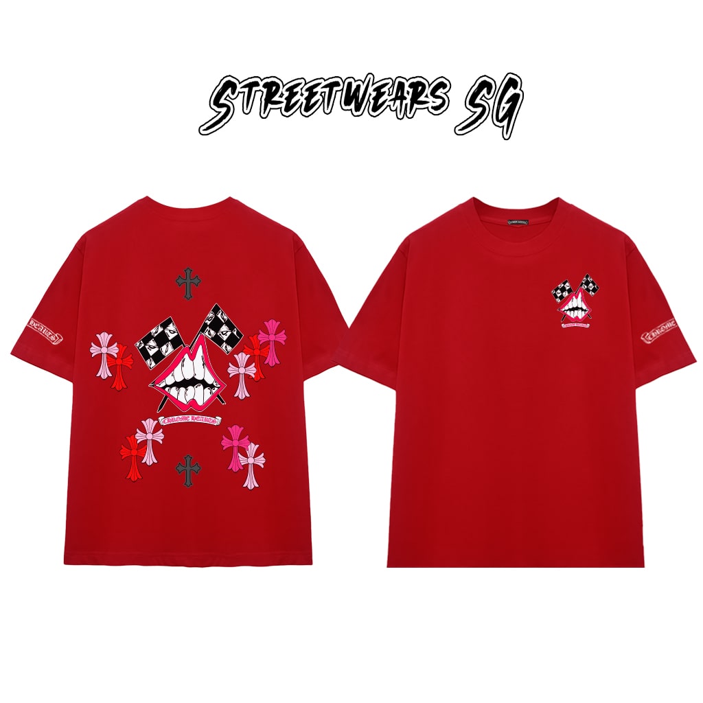 Áo Thun Chrome Heart Smile Teeth Pink Cross Cotton Cao Cấp Form Rộng Unisex - Streetwears SG - CH46