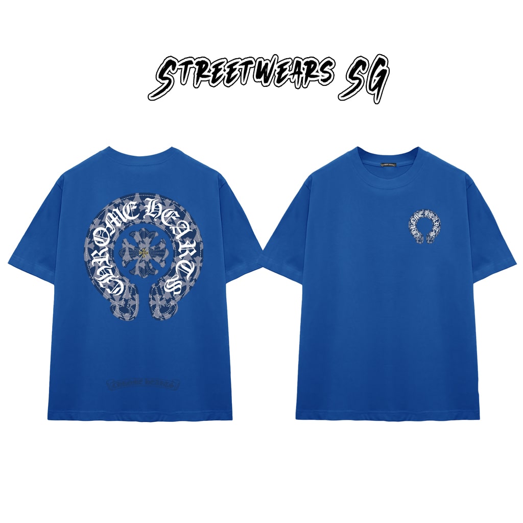 Áo Thun Chrome Heart Blue Denim Horseshoe Cotton Cao Cấp Form Rộng Unisex - Streetwears SG - CH14