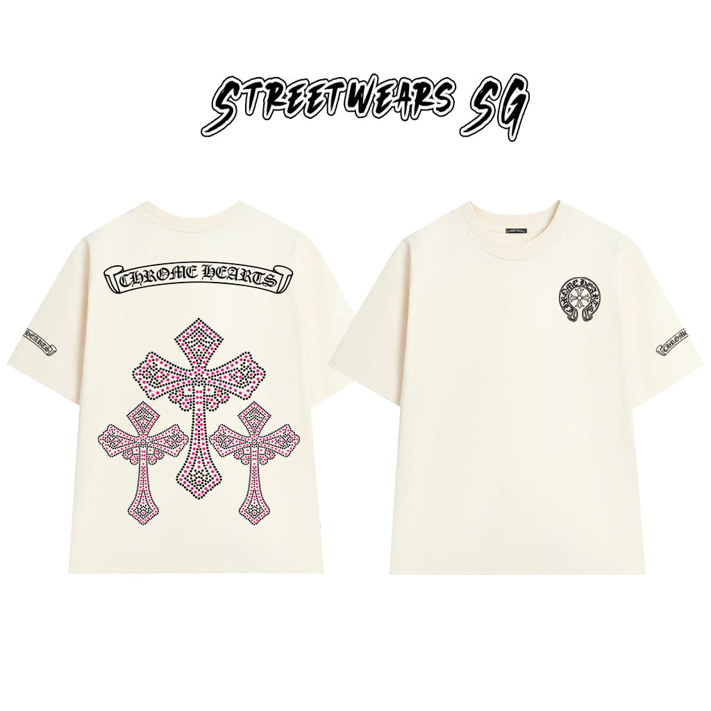 Áo Thun Chrome Cross Pink Crystal Cotton Cao Cấp Form Rộng Unisex - Streetwears SG - CH77