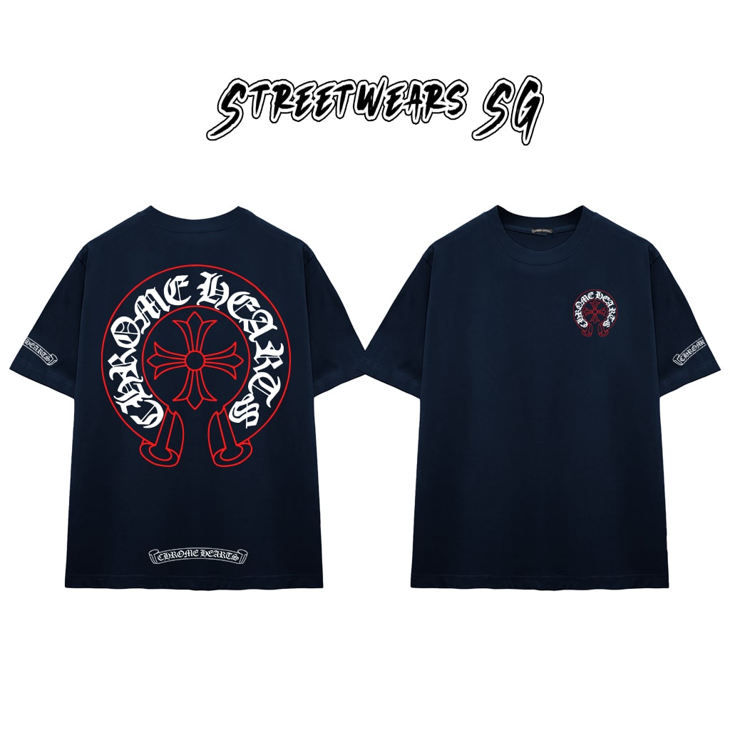 Áo Thun Chrome Gothic Red Line Cross  Cotton Cao Cấp Form Rộng Unisex - Streetwears SG - CH81