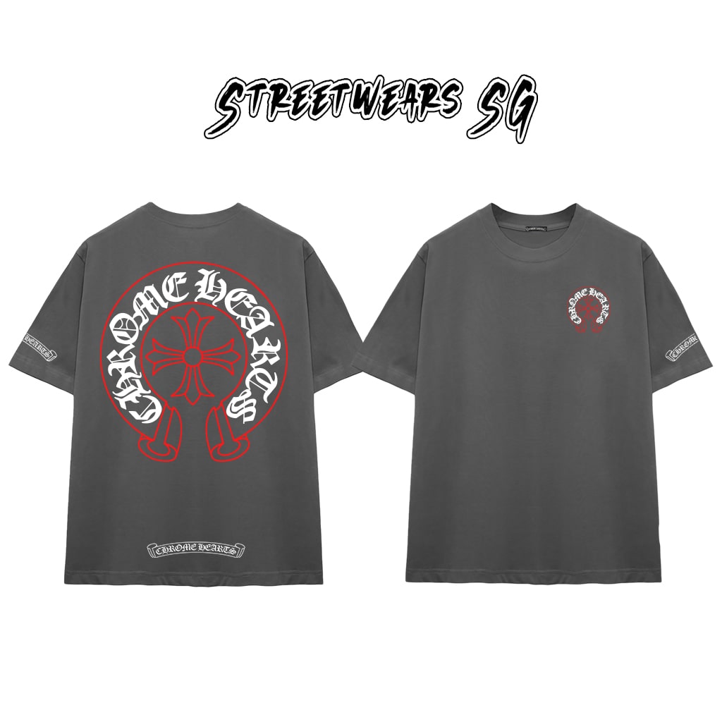 Áo Thun Chrome Gothic Red Line Cross  Cotton Cao Cấp Form Rộng Unisex - Streetwears SG - CH81