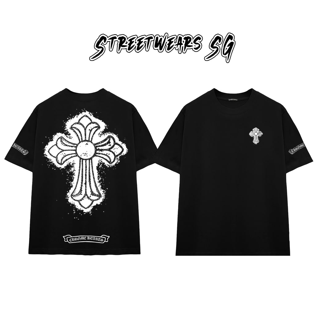 Áo Thun Chrome Heart Street Cross Paint Splash Cotton Cao Cấp Form Rộng Unisex - Streetwears SG - CH19