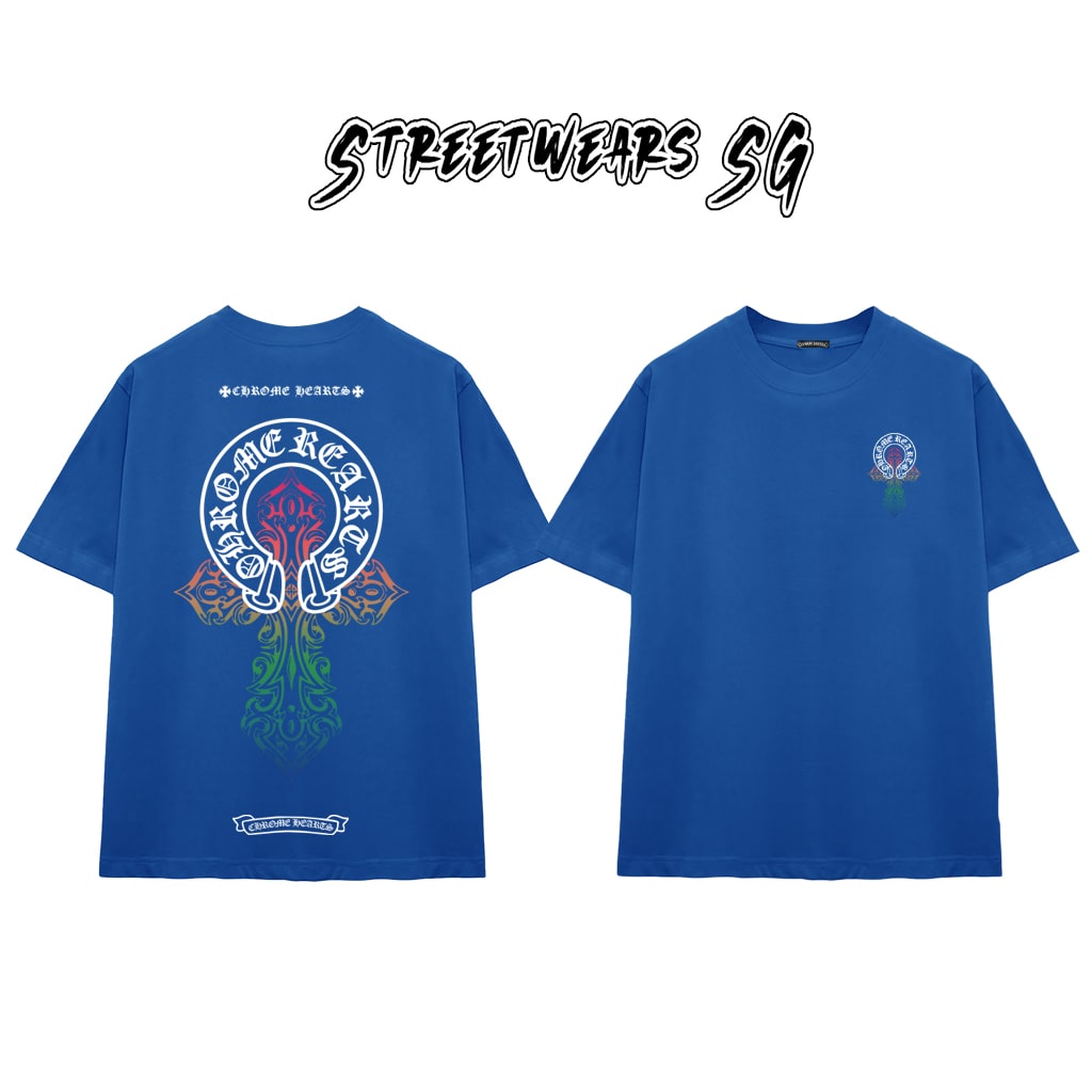 Áo Thun Chrome Heart Rainbow Flame Gothic Cross Cotton Cao Cấp Form Rộng Unisex - Streetwears SG - CH33