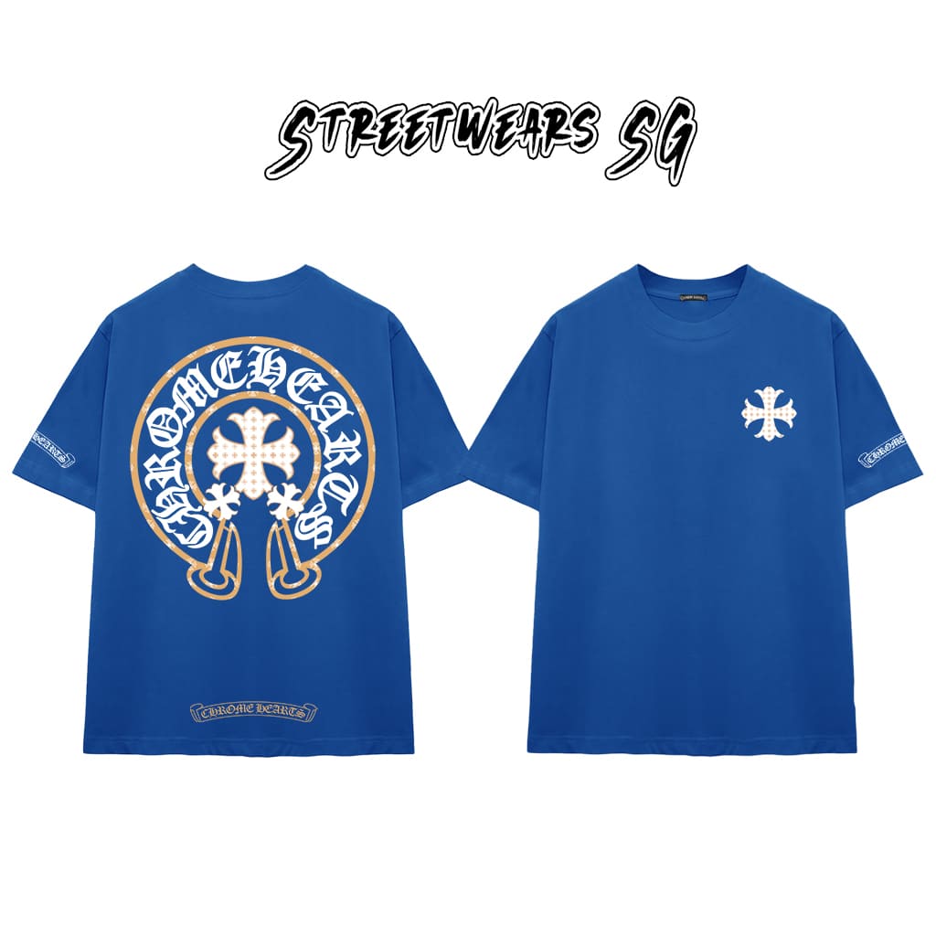 Áo Thun Chrome Gold Trim Cross Cotton Cao Cấp Form Rộng Unisex - Streetwears SG - CH105