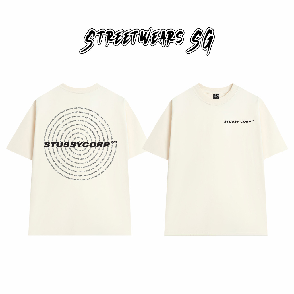 Áo Thun Stussy Corp Spiral Text Cotton Cao Cấp Form Rộng Unisex Streetwears SG – STU015