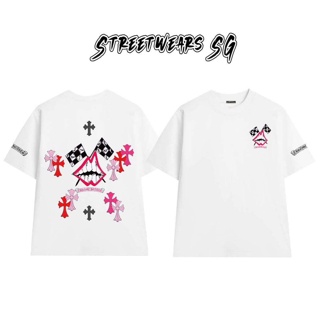 Áo Thun Chrome Heart Smile Teeth Pink Cross Cotton Cao Cấp Form Rộng Unisex - Streetwears SG - CH46