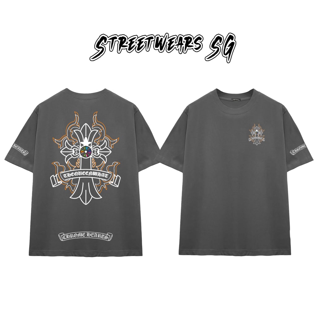 Áo Thun Chrome Flame Cross Graphics Cotton Cao Cấp Form Rộng Unisex - Streetwears SG - CH55
