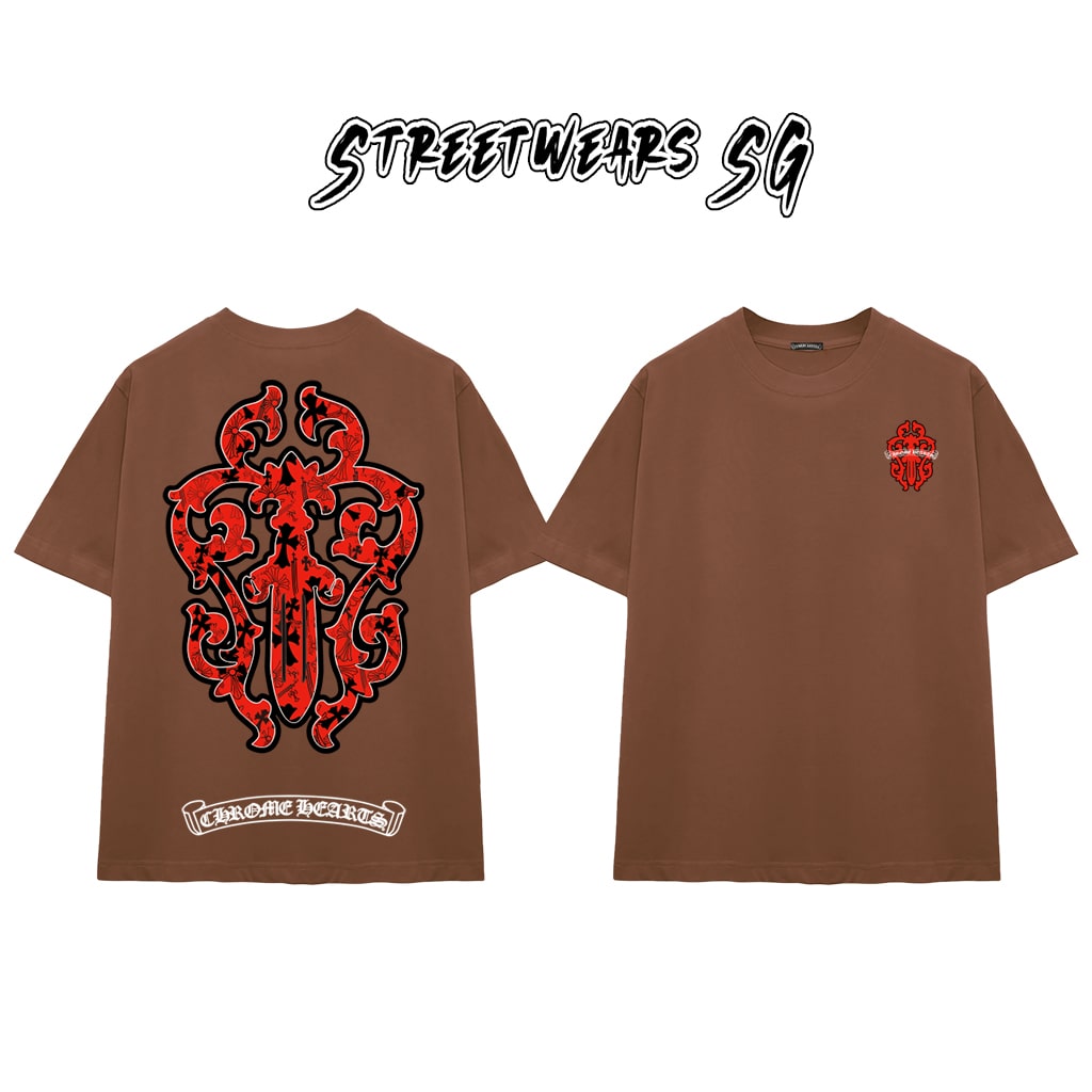 Áo Thun Chrome Heart Gothic Red Gothic Crest Cotton Cao Cấp Form Rộng Unisex - Streetwears SG - CH17