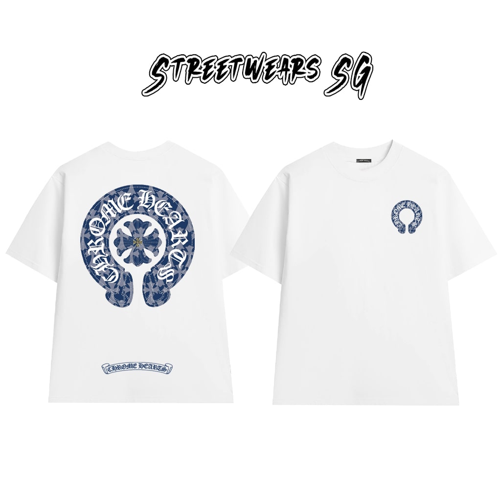 Áo Thun Chrome Heart Blue Denim Horseshoe Cotton Cao Cấp Form Rộng Unisex - Streetwears SG - CH14