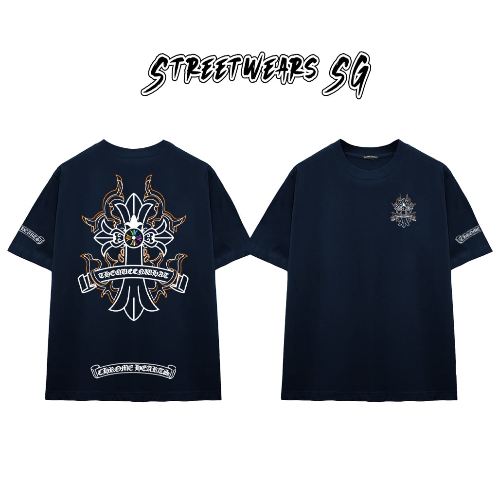 Áo Thun Chrome Flame Cross Graphics Cotton Cao Cấp Form Rộng Unisex - Streetwears SG - CH55