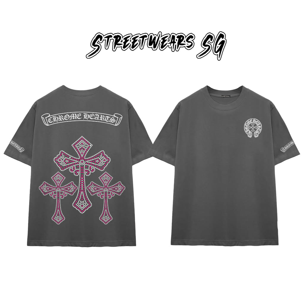 Áo Thun Chrome Cross Pink Crystal Cotton Cao Cấp Form Rộng Unisex - Streetwears SG - CH77