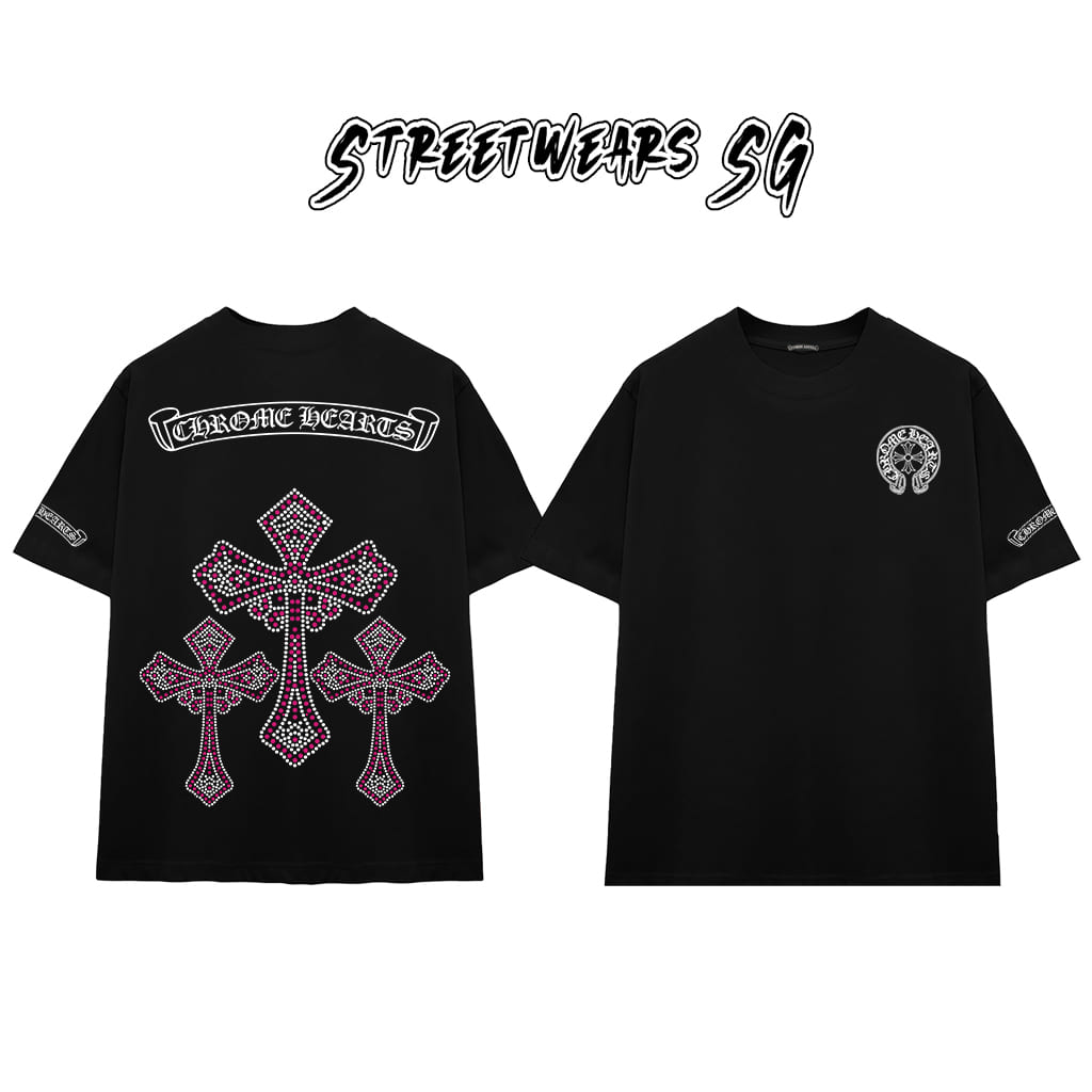 Áo Thun Chrome Cross Pink Crystal Cotton Cao Cấp Form Rộng Unisex - Streetwears SG - CH77
