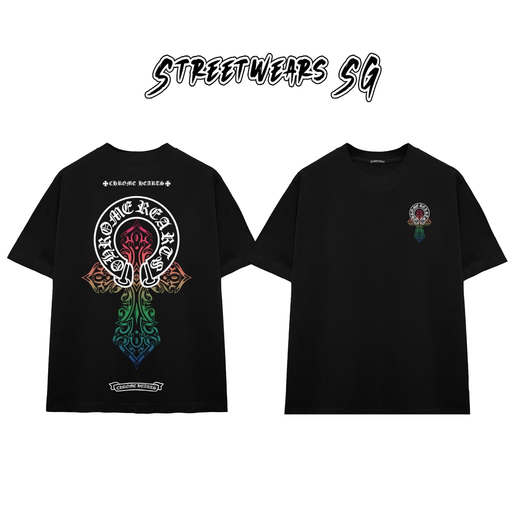 Áo Thun Chrome Heart Rainbow Flame Gothic Cross Cotton Cao Cấp Form Rộng Unisex - Streetwears SG - CH33
