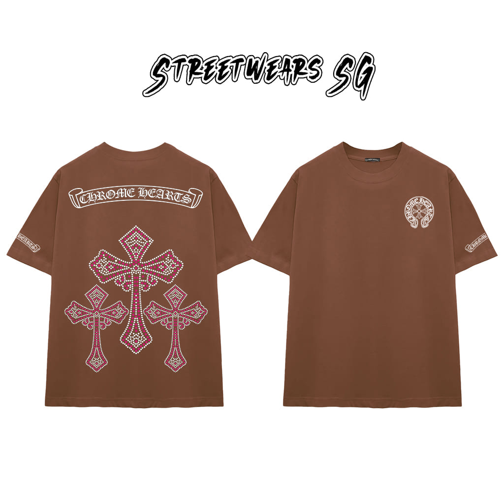Áo Thun Chrome Cross Pink Crystal Cotton Cao Cấp Form Rộng Unisex - Streetwears SG - CH77