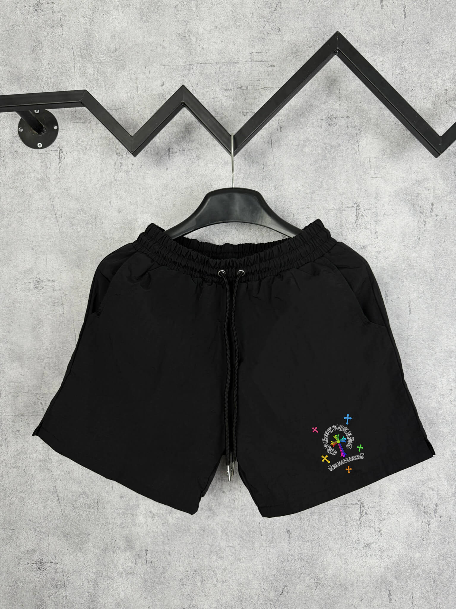Quần Shorts Dù Chrome Hearts Multicolor Cross Form Rộng - Streetwears SG