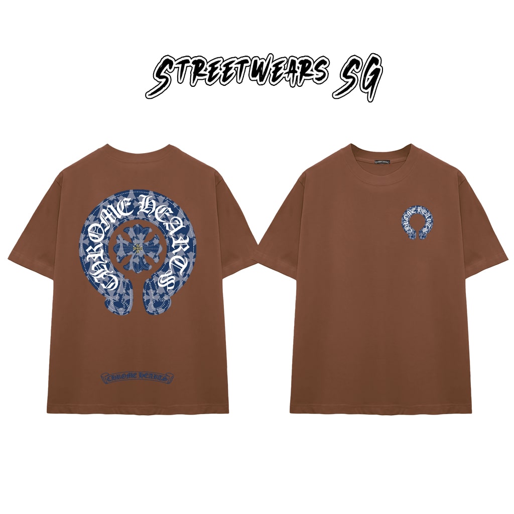 Áo Thun Chrome Heart Blue Denim Horseshoe Cotton Cao Cấp Form Rộng Unisex - Streetwears SG - CH14