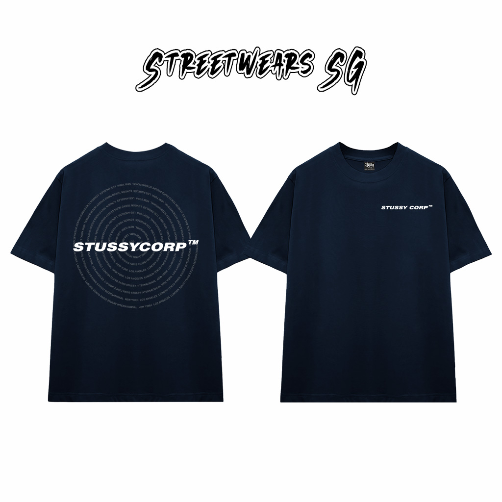 Áo Thun Stussy Corp Spiral Text Cotton Cao Cấp Form Rộng Unisex Streetwears SG – STU015
