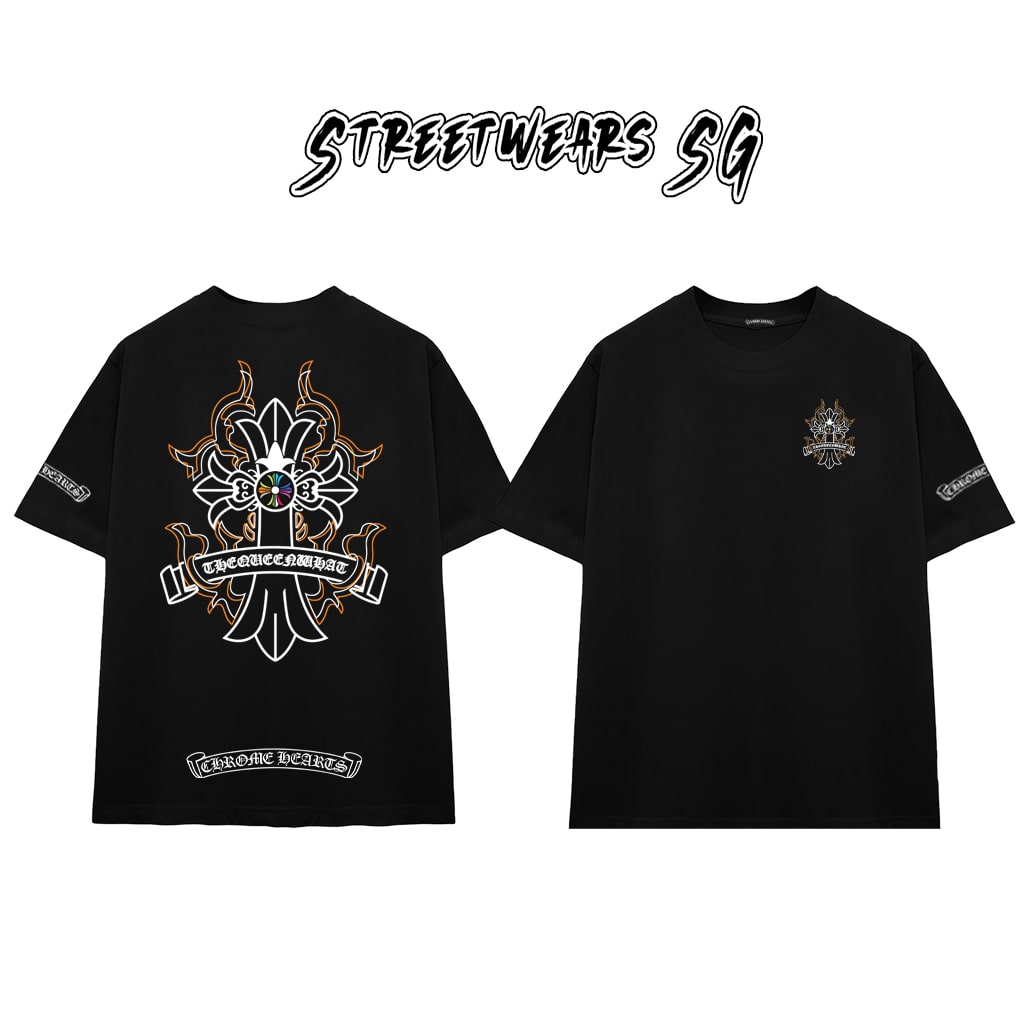 Áo Thun Chrome Flame Cross Graphics Cotton Cao Cấp Form Rộng Unisex - Streetwears SG - CH55