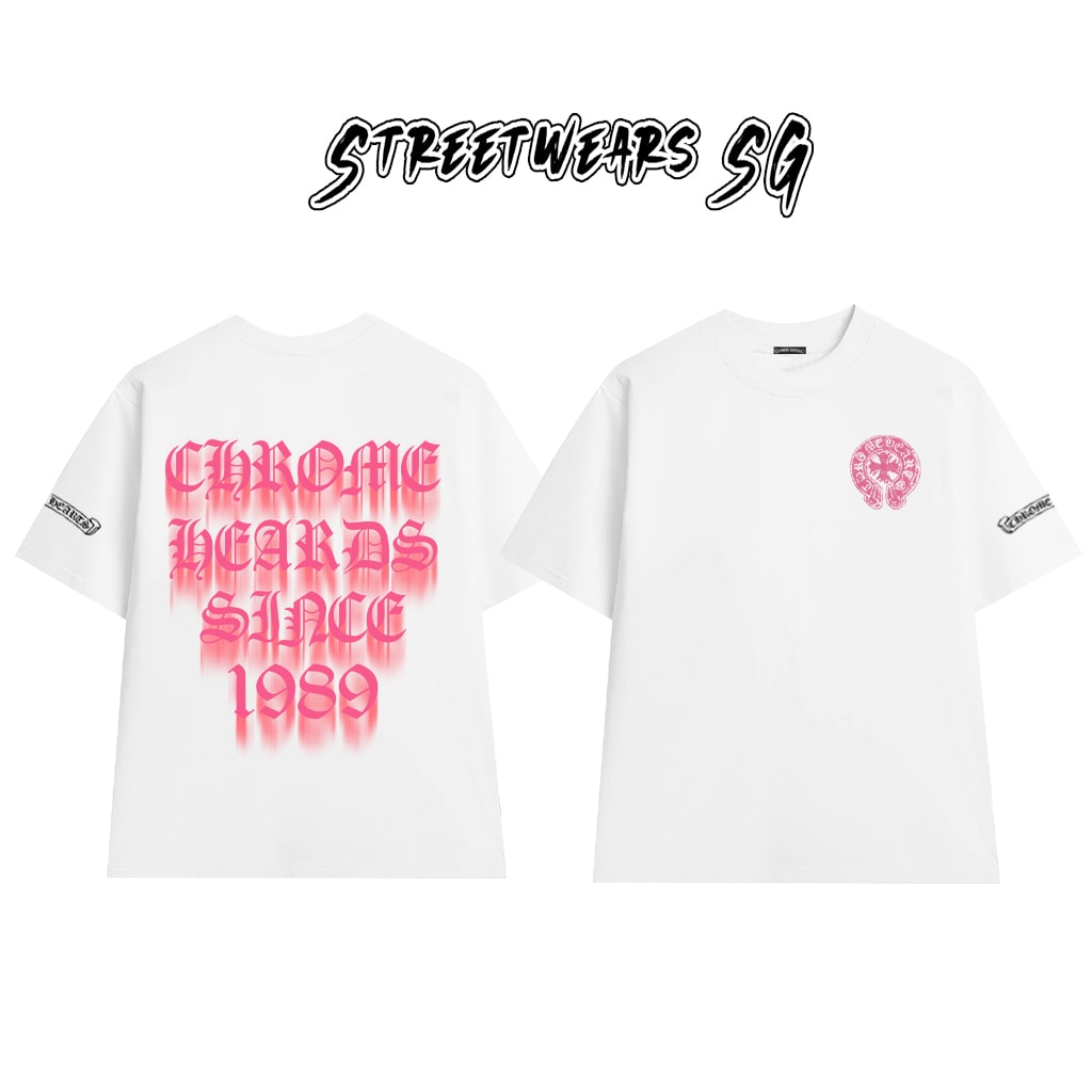 Áo Thun Chrome Heart Pink Gradient Retro 1989 Cotton Cao Cấp Form Rộng Unisex - Streetwears SG - CH39