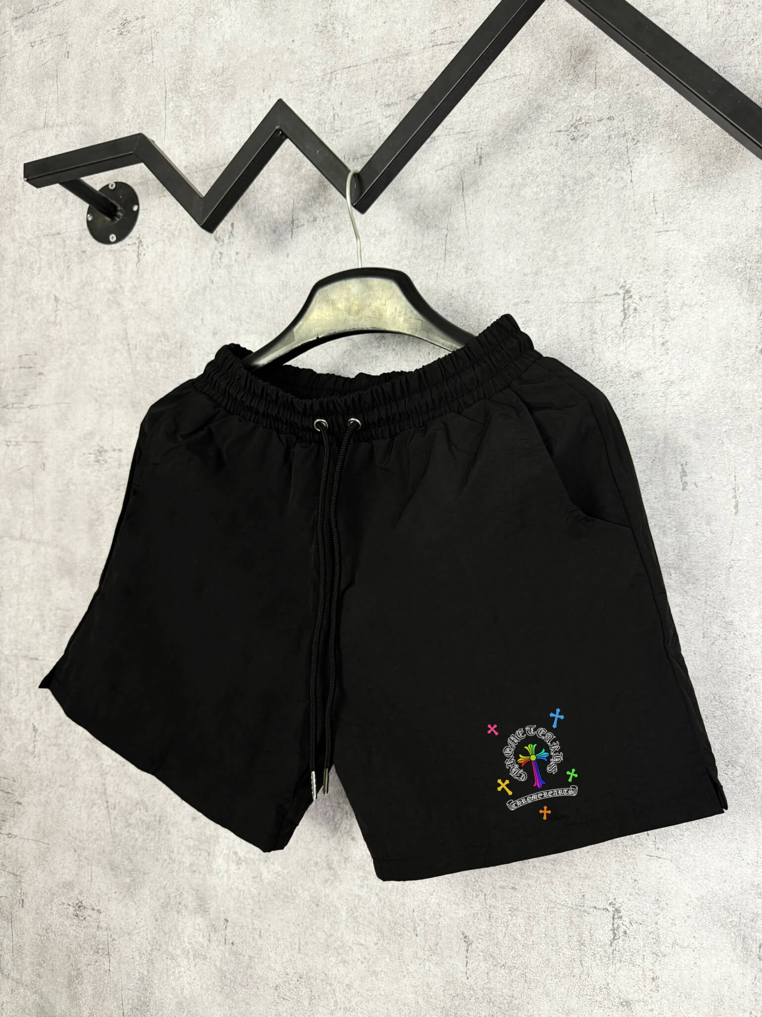Quần Shorts Dù Chrome Hearts Multicolor Cross Form Rộng - Streetwears SG