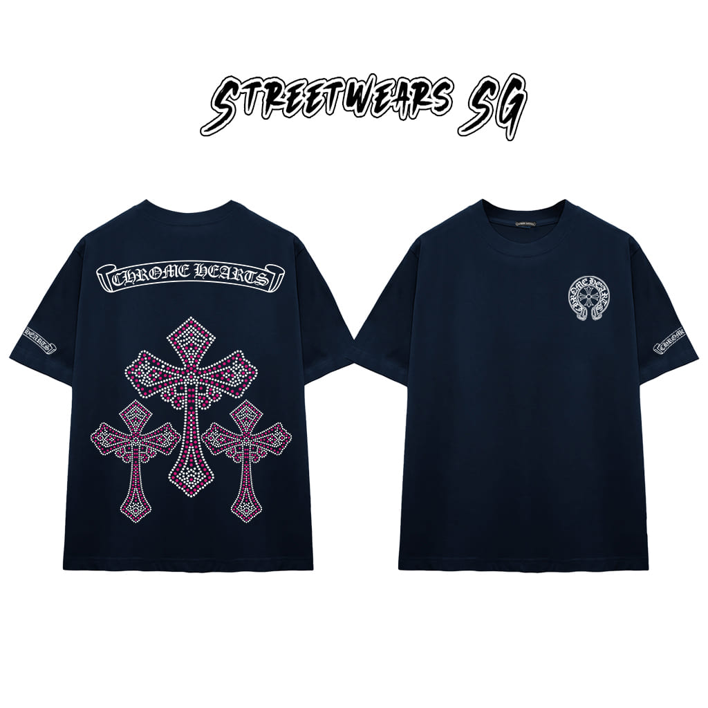 Áo Thun Chrome Cross Pink Crystal Cotton Cao Cấp Form Rộng Unisex - Streetwears SG - CH77