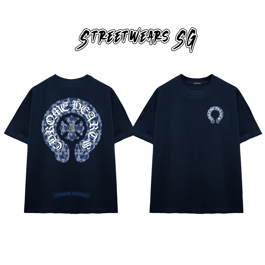 Áo Thun Chrome Heart Blue Denim Horseshoe Cotton Cao Cấp Form Rộng Unisex - Streetwears SG - CH14
