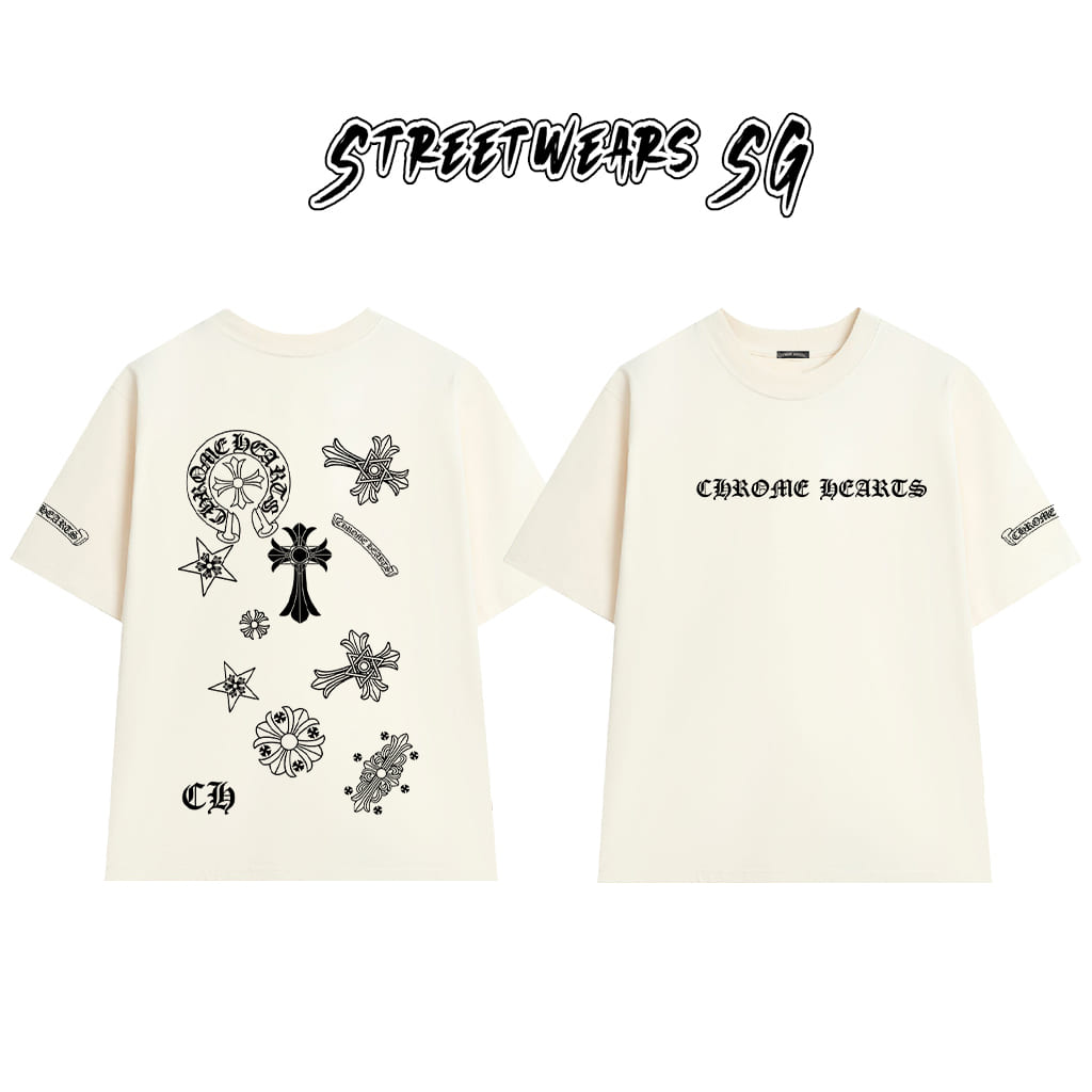 Áo Thun Chrome Pattern Patchwork Cotton Cao Cấp Form Rộng Unisex - Streetwears SG - CH103