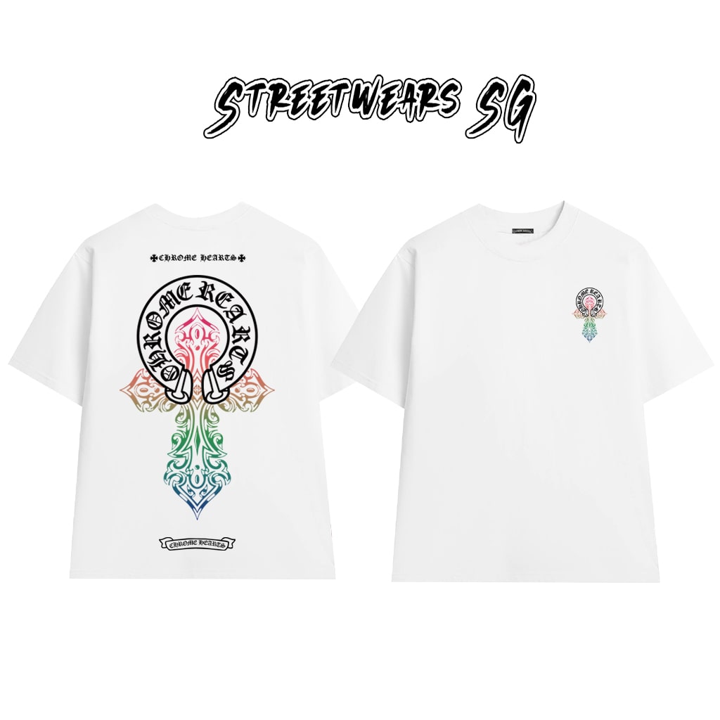 Áo Thun Chrome Heart Rainbow Flame Gothic Cross Cotton Cao Cấp Form Rộng Unisex - Streetwears SG - CH33