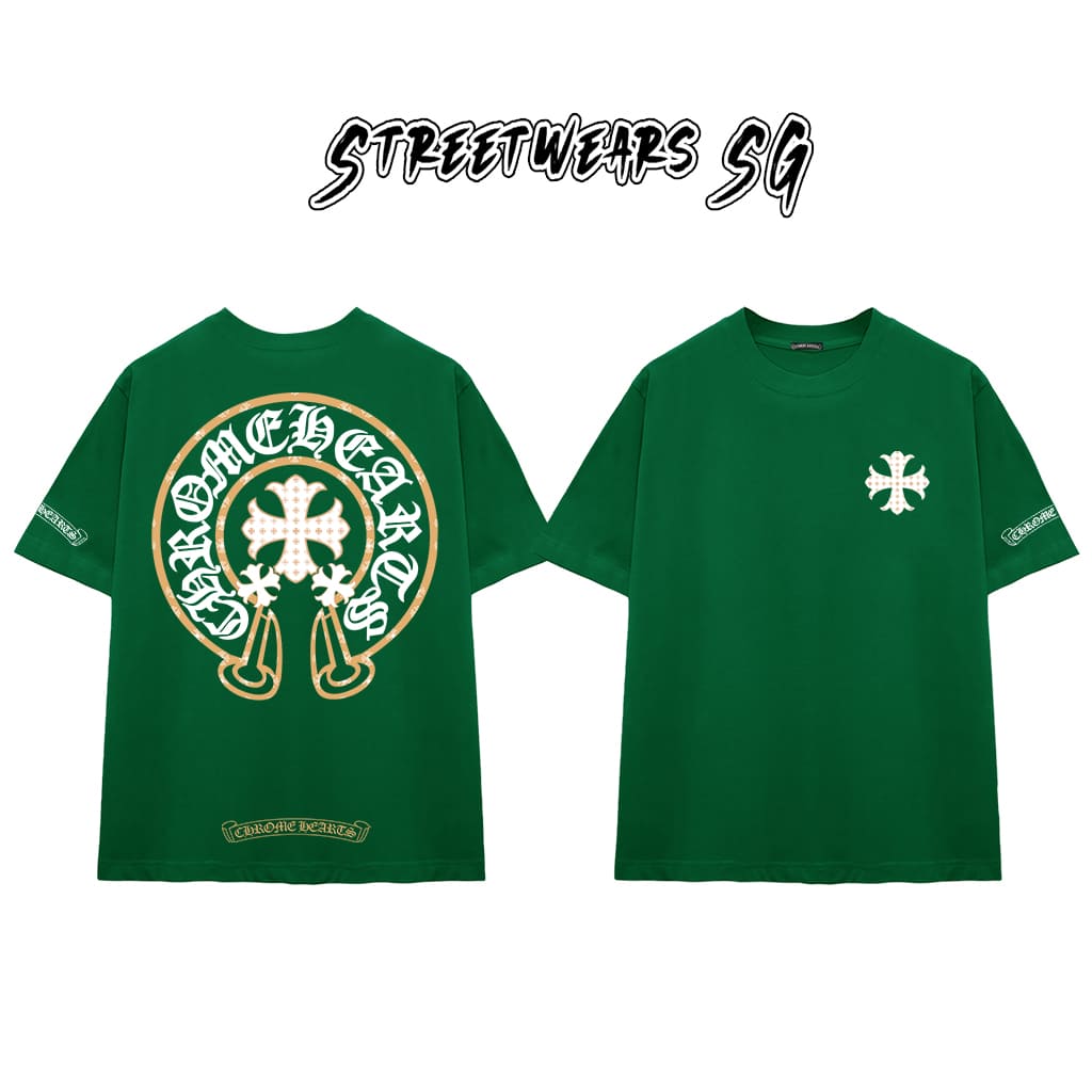 Áo Thun Chrome Gold Trim Cross Cotton Cao Cấp Form Rộng Unisex - Streetwears SG - CH105