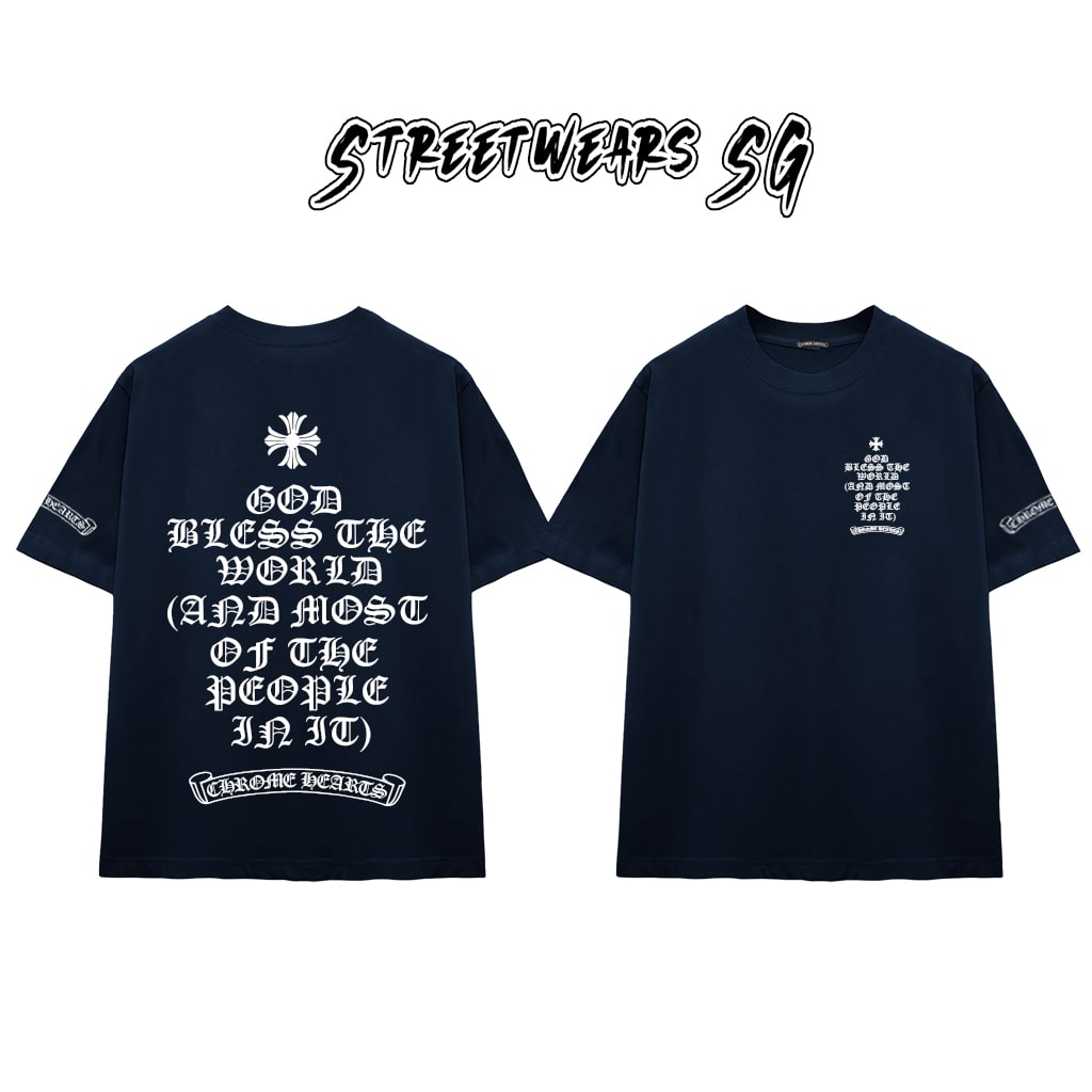 Áo Thun Chrome Heart God Bless Quote Gothic Cotton Cao Cấp Form Rộng Unisex - Streetwears SG - CH34
