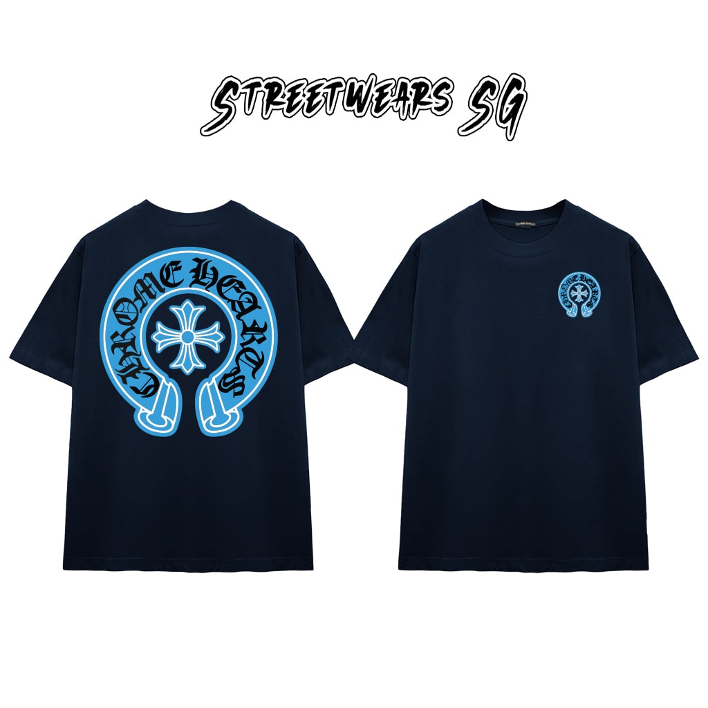 Áo Thun Chrome Blue Lucky Horse Emblem Graphics Cotton Cao Cấp Form Rộng Unisex - Streetwears SG - CH59