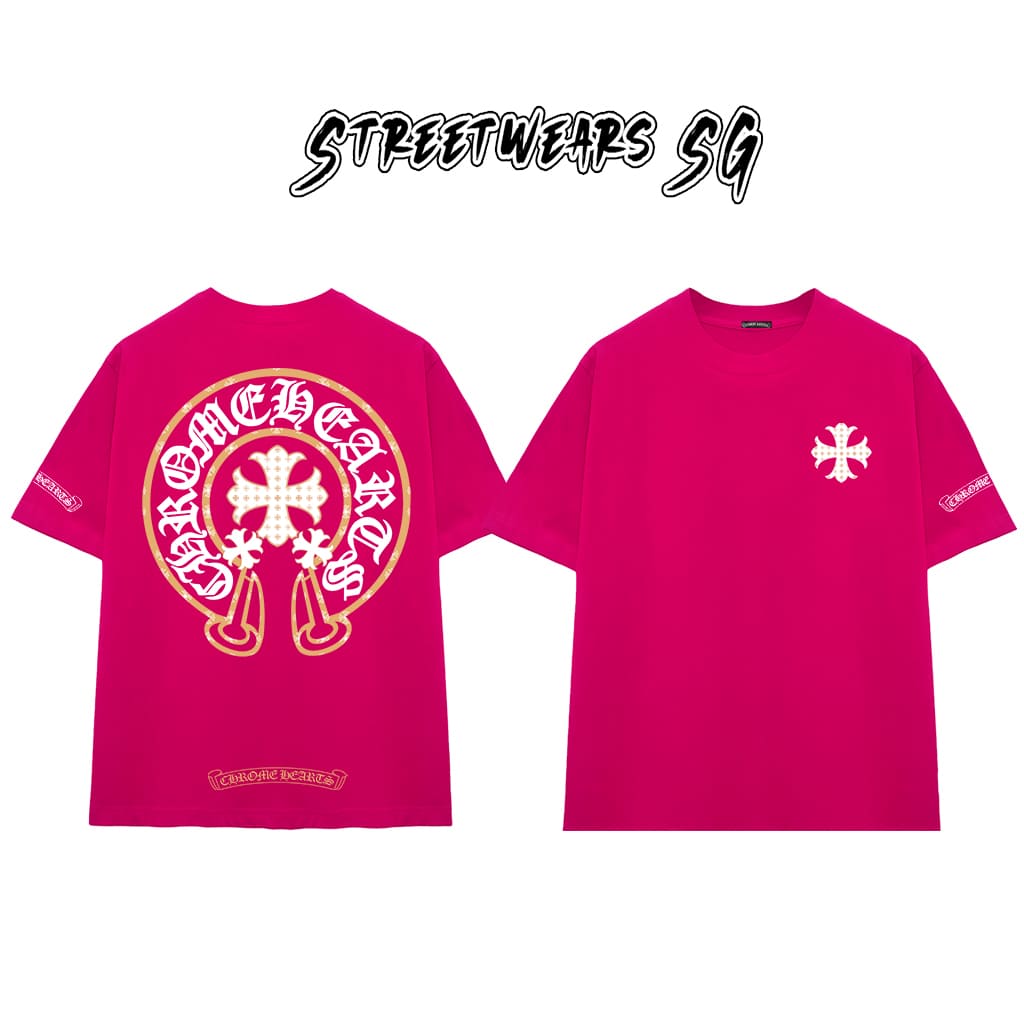 Áo Thun Chrome Gold Trim Cross Cotton Cao Cấp Form Rộng Unisex - Streetwears SG - CH105