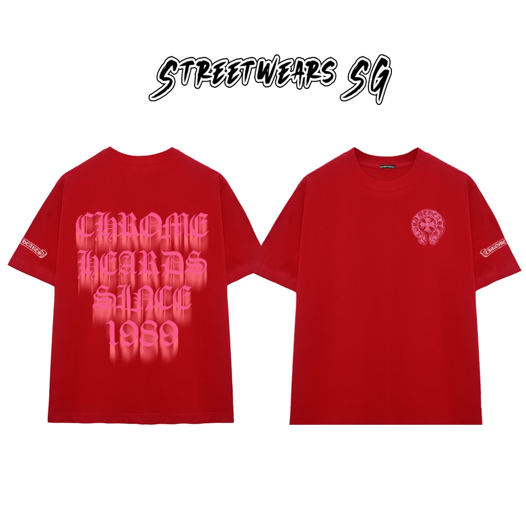 Áo Thun Chrome Heart Pink Gradient Retro 1989 Cotton Cao Cấp Form Rộng Unisex - Streetwears SG - CH39