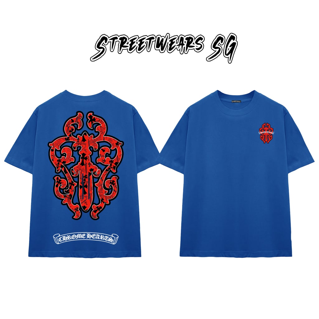 Áo Thun Chrome Heart Gothic Red Gothic Crest Cotton Cao Cấp Form Rộng Unisex - Streetwears SG - CH17