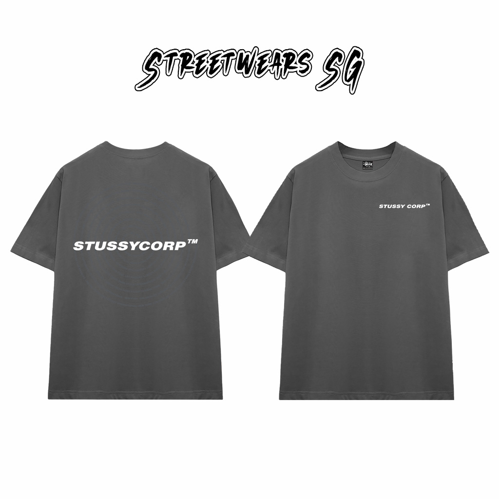 Áo Thun Stussy Corp Spiral Text Cotton Cao Cấp Form Rộng Unisex Streetwears SG – STU015