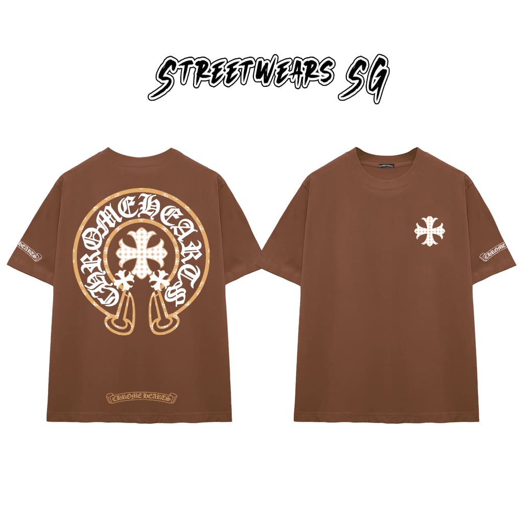 Áo Thun Chrome Gold Trim Cross Cotton Cao Cấp Form Rộng Unisex - Streetwears SG - CH105