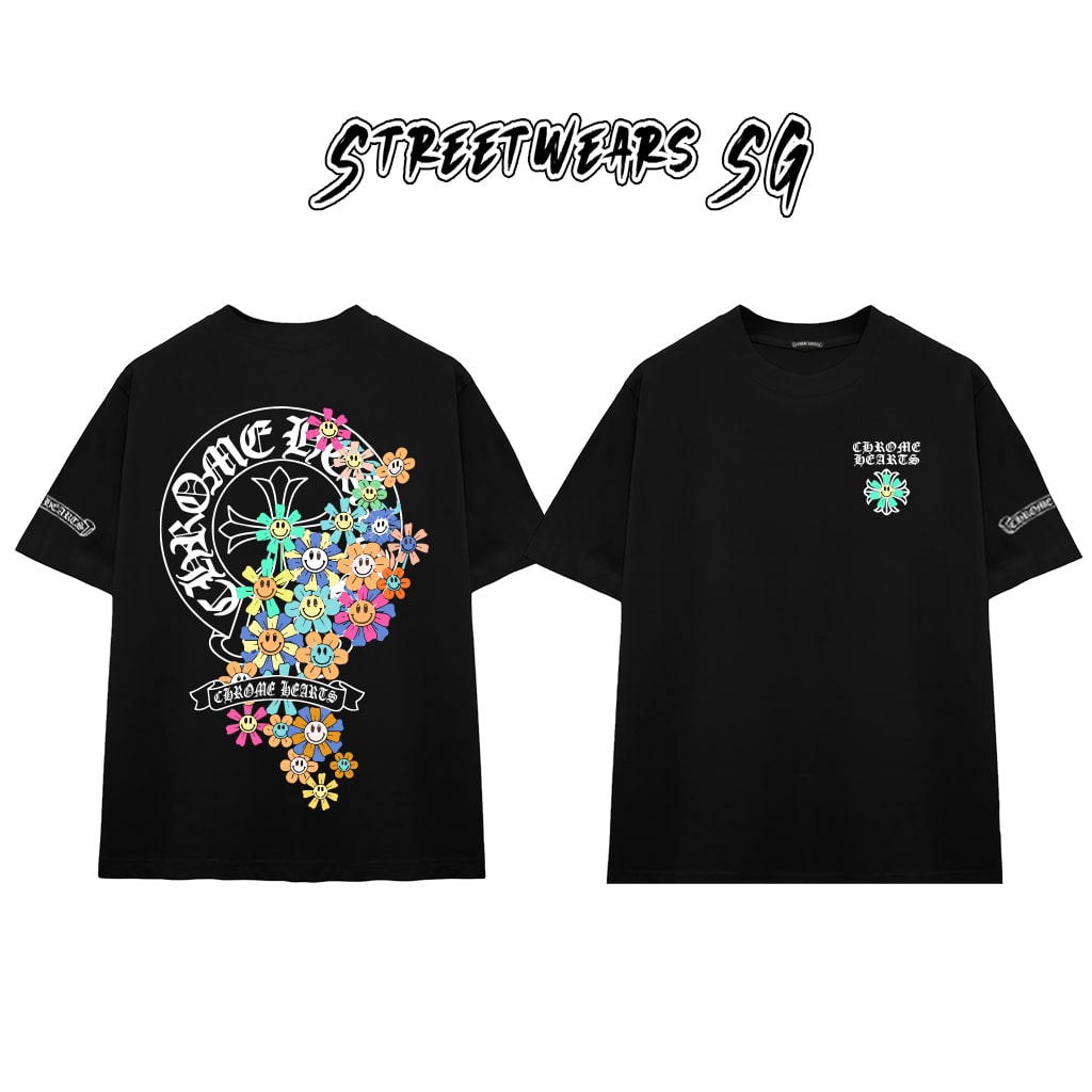 Áo Thun Chrome Multicolor Flowers Smile Graphics Cotton Cao Cấp Form Rộng Unisex - Streetwears SG - CH53