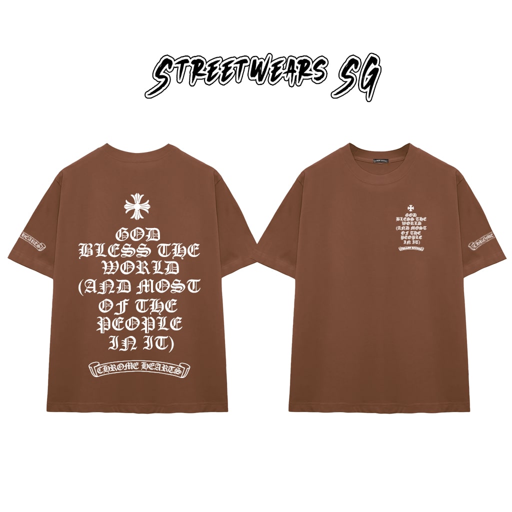 Áo Thun Chrome Heart God Bless Quote Gothic Cotton Cao Cấp Form Rộng Unisex - Streetwears SG - CH34