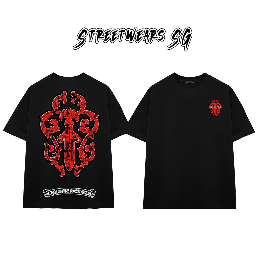 Áo Thun Chrome Heart Gothic Red Gothic Crest Cotton Cao Cấp Form Rộng Unisex - Streetwears SG - CH17